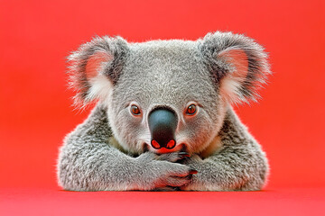Fototapeta premium Koala Resting on Red Background
