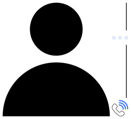 Minimal user profile silhouette with call icon indicating communication, connection, or customer support. Ideal for networking, online services, customer interaction, profiles, social media, UX