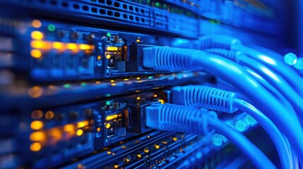 A close-up view of a network server highlighting the significance of corporate network development in modern business operations