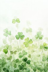 Fototapeta premium Watercolor depiction of green clovers in a natural garden setting