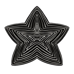 Abstract black and white starfish illustration with intricate concentric line patterns on a black background. Ideal for modern decor, abstract designs, tattoos, and digital art projects.