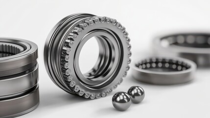 Detailed Close-up of Metal Bearings and Ball Components on a Surface