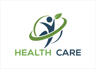 Modern healthcare logo featuring an abstract human figure with a green swoosh and leaf, symbolizing wellness and vitality. Ideal for medical, fitness, and wellness branding.