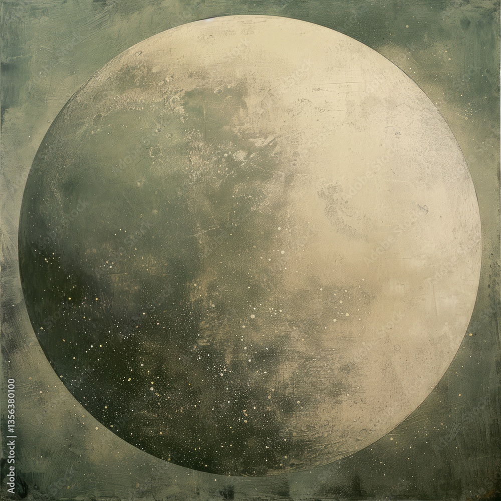 Poster large circular element representing a celestial body, the moon, with a soft gradient transitioning f