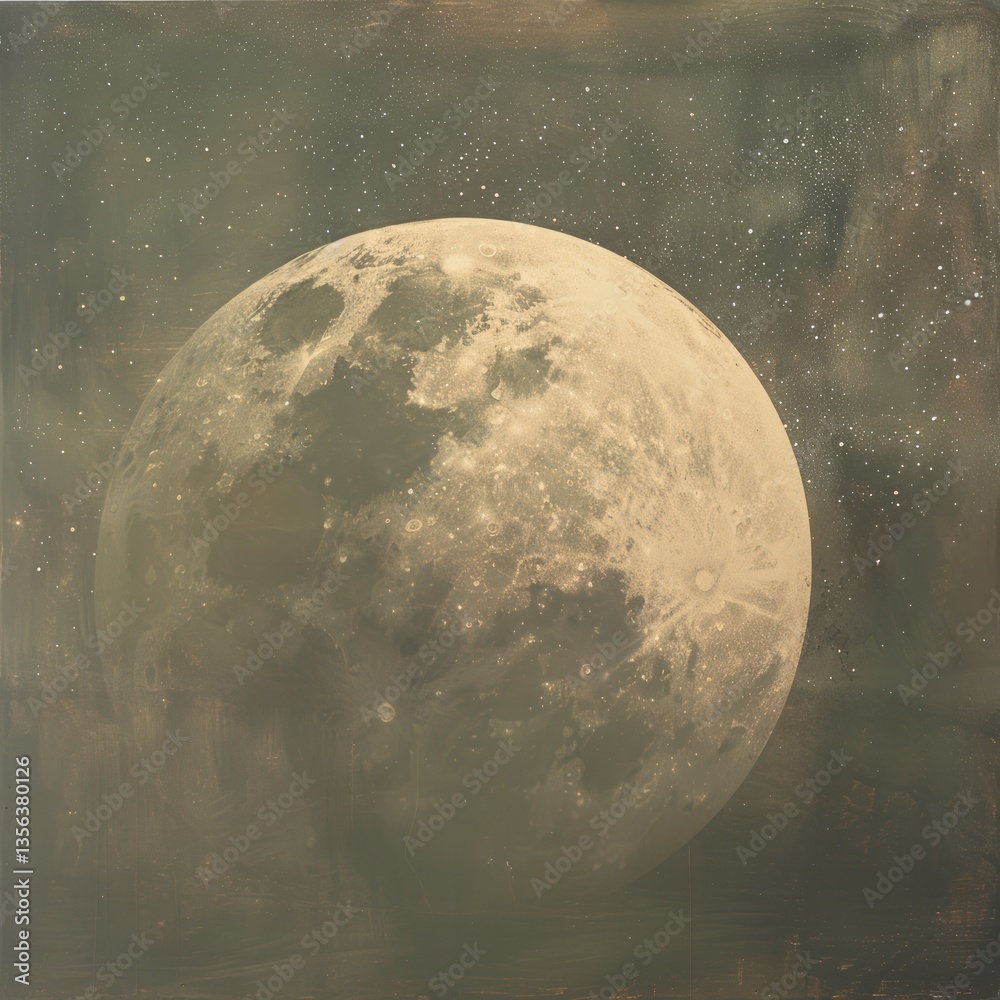 Poster large circular element representing a celestial body, the moon, with a soft gradient transitioning f