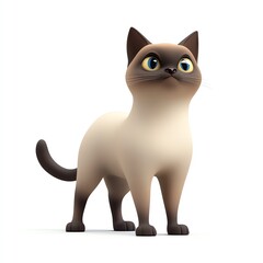 Obraz premium Adorable Cartoon Siamese Cat, Posing Against a White Background, Exuding Playful Charm