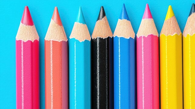Set of colored pencils arranged neatly in a row showcasing a variety of shades for artistic and creative use