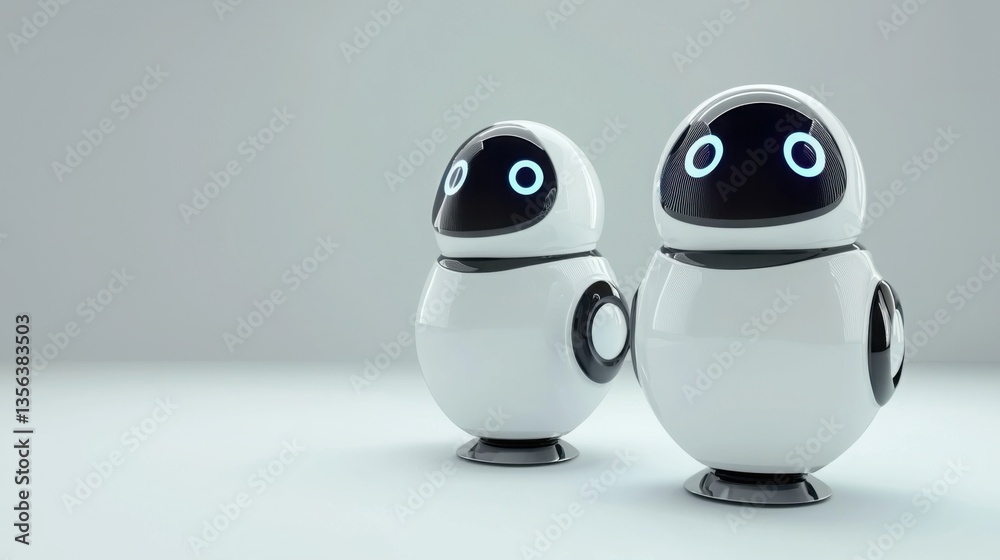 Poster two robots in a modern setting representing smart networking assistants and the future of automation