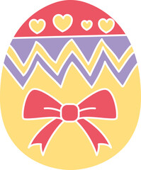 boho groovy easter Colorful decorated Easter egg with hearts and bow design. in doodle flat color style