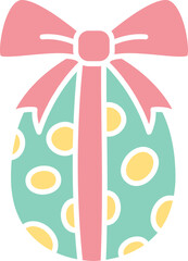 boho groovy easter Colorful Easter egg design with polka dots and a bow. in doodle flat color style