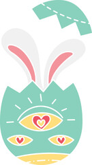 boho groovy easter Colorful bunny egg design with hearts and eyes for Easter celebrations. in doodle flat color style