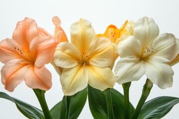 Fototapeta premium Elegant bouquet of amaryllis flowers in pastel shades against a clean white background floral studio shot