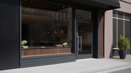 Modern Minimalist Storefront with Dark Exterior and Large Windows