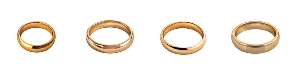 A set of elegant gleaming gold rings showcasing the traditional symbols of marriage commitment and romance