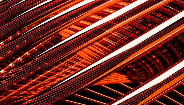 Abstract 3D render with red and green geometric loops and rings
