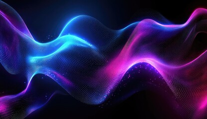 Fototapeta premium Abstract digital wave patterns in vibrant neon colors. Dynamic flowing lines of light and particles