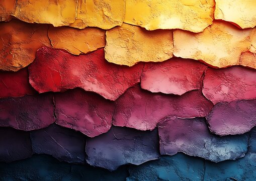 Colorful layered textured wall created with stone like features