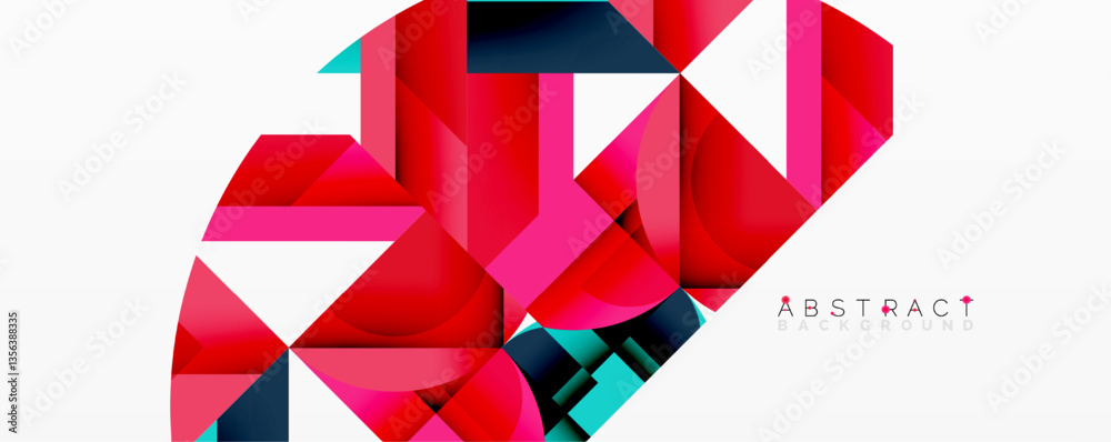 Poster Abstract geometric composition with interlocking circular and angular shapes, featuring smooth gradients and sharp contrasts on a white background