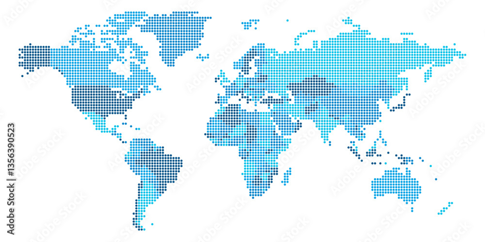 Wall mural a world map displays countries and regions using distinct dot patterns, showcasing political boundar