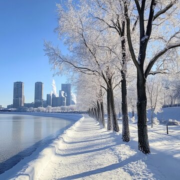 Embankment in Ekb in winter sun