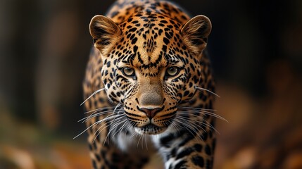 Obraz premium Leopard stalking forward in natural setting