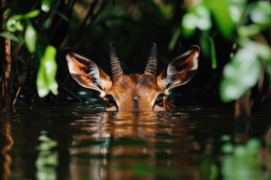 Sitatunga Antelope in African Wetland Habitat - Wildlife Photography