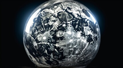 Abstract Lunar Orb Glistening Silver Celestial Sphere in Dark Space