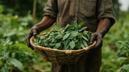 Harvesting Fresh Green Leafy Vegetables in a Rustic Farm Setting