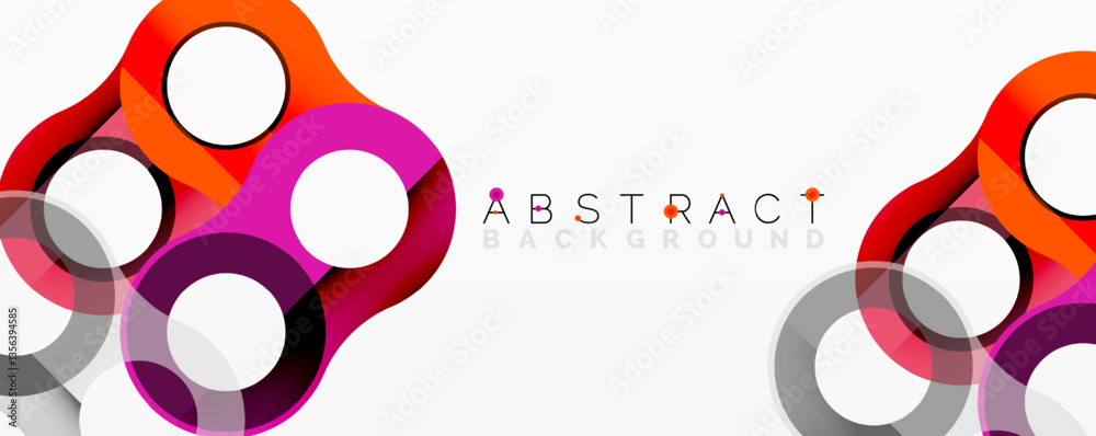 Poster Abstract geometric pattern with interlocking circular and tubular shapes featuring smooth gradients, sharp contrasts, and dynamic layering