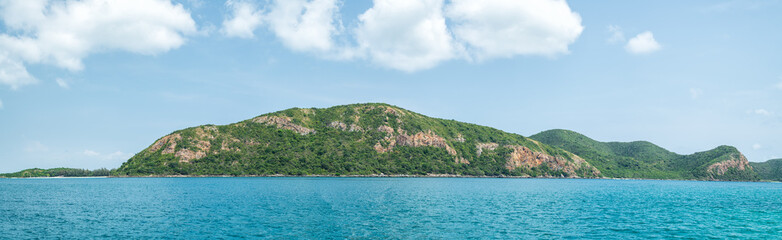 Sea landscape panorama with mountains, Beautiful tropical Thailand island panoramic with beach.