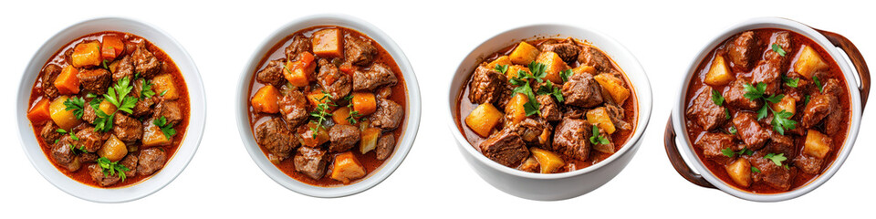 Fototapeta premium Delicious nourishing bowls of homemade beef stew featuring tender beef potatoes carrots onions and a blend of savory spices and herbs