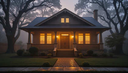 Cozy Craftsman Cottage with Evening Lighting