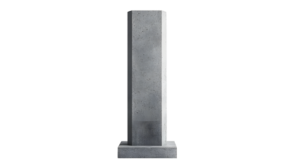Minimalist shot of grey geometric pillar on white background. Concrete column construction idea. Empty pedestal, podium for product placement. Architectural element, interior design for