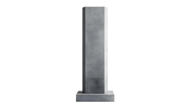 Minimalist shot of grey geometric pillar on white background. Concrete column construction idea. Empty pedestal, podium for product placement. Architectural element, interior design for