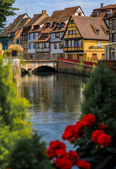Obraz premium Half timbered houses by canals of Little Venice in Colmar, France
