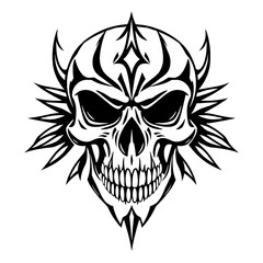 Fototapeta premium Gothic tribal skull vector with wings, a dark emblem of vintage art
