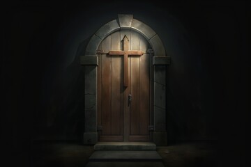 Fototapeta premium door in the night on vector illustration