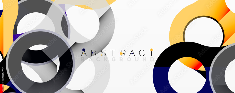 Poster Abstract geometric pattern with interlocking circular and tubular shapes featuring smooth gradients, sharp contrasts, and dynamic layering
