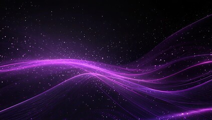 Obraz premium Abstract purple wavy lines with glowing particles against a dark background