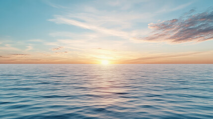 Obraz premium serene ocean view at sunset, with gentle waves reflecting warm colors of sky