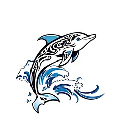 Fototapeta premium Aquatic vector silhouette of a tribal fish tattoo design