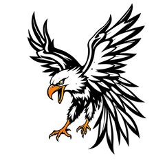 Obraz premium A black eagle silhouette with spread wings, a wild vector illustration