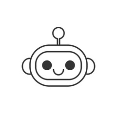 Minimal chatbot face outline vector – cute black and white robot icon for AI assistant, digital communication, and tech interfaces