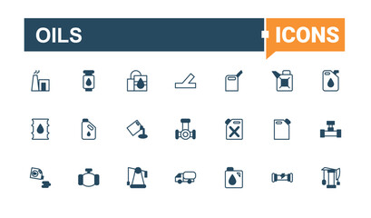 Set of Oils line icon. Contains such icons as gas, petrol, oil distribution, lubricant, oil and more. UI icons set in a flat style. Fuel modern icon. Solid line editable stroke.