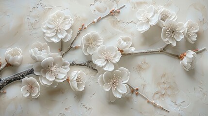 Delicate, barely-there cherry blossoms with subtle white-on-white detailing. 