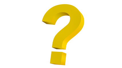 Giant yellow 3D yellow question mark on white background. Subject: Signs, question mark, question.