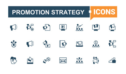 Promotion Strategy icon. Pack of online shop, market, social media marketing, sales marketing, business and more. Promotion related icon set. Minimal icons collection. Editable stroke vector art.