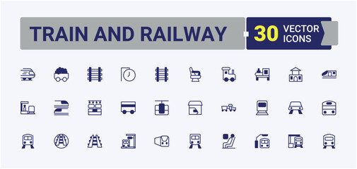 Train And Railway simple icon. Contains outline symbols like rail, tram, subway, road, train, locomotive, transportation and more. Transport icon pack. Pixel perfect. Vector line and solid icons.