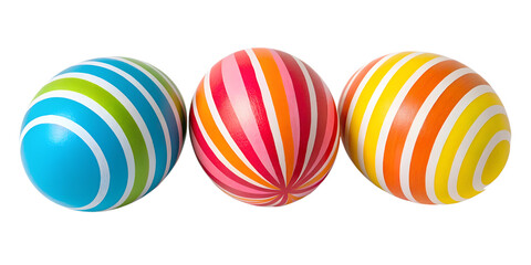 Obraz premium Three Different Style Vibrant Colorful Striped Ball on White - Fun Toy, Striped Ball, Colorful Play Item, Cut Out
