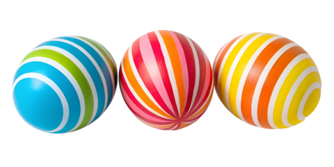 Three Different Style Vibrant Colorful Striped Ball on White - Fun Toy, Striped Ball, Colorful Play Item, Cut Out